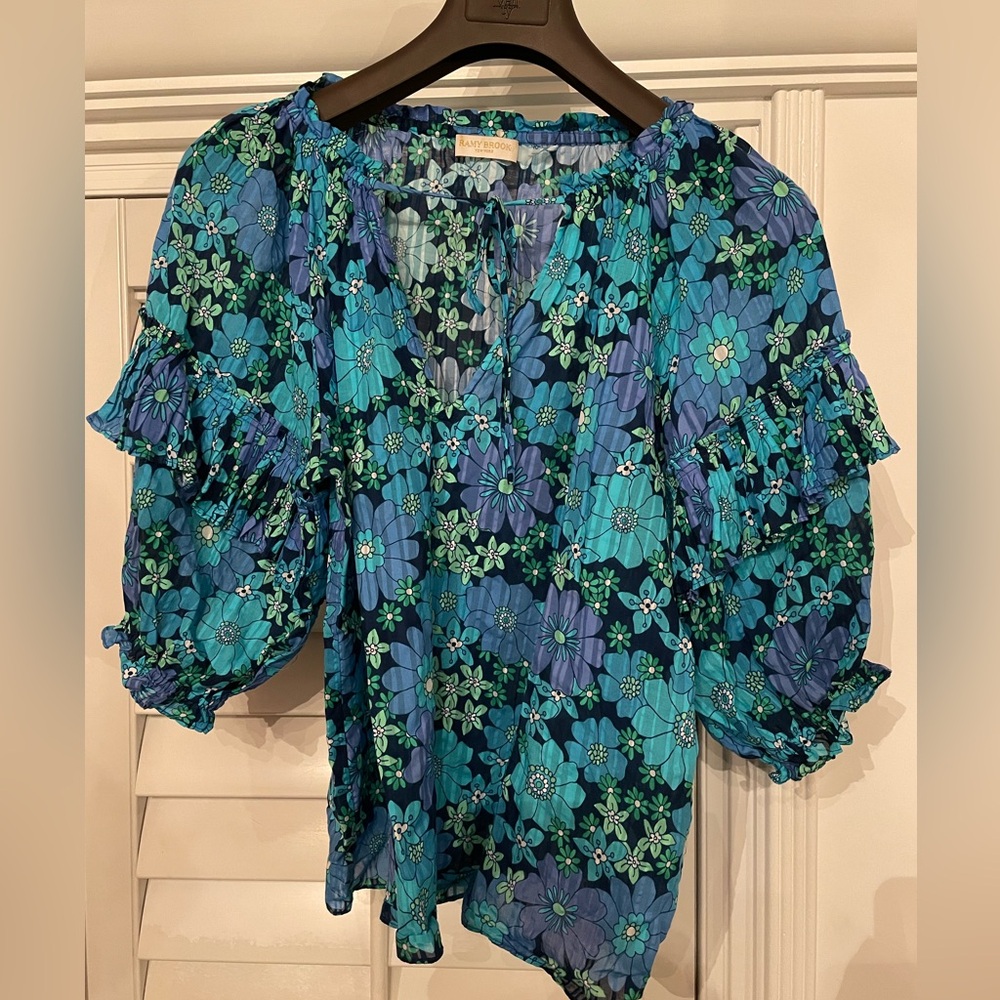 Ramy Brook New York Blue Floral Women's Top Size M
